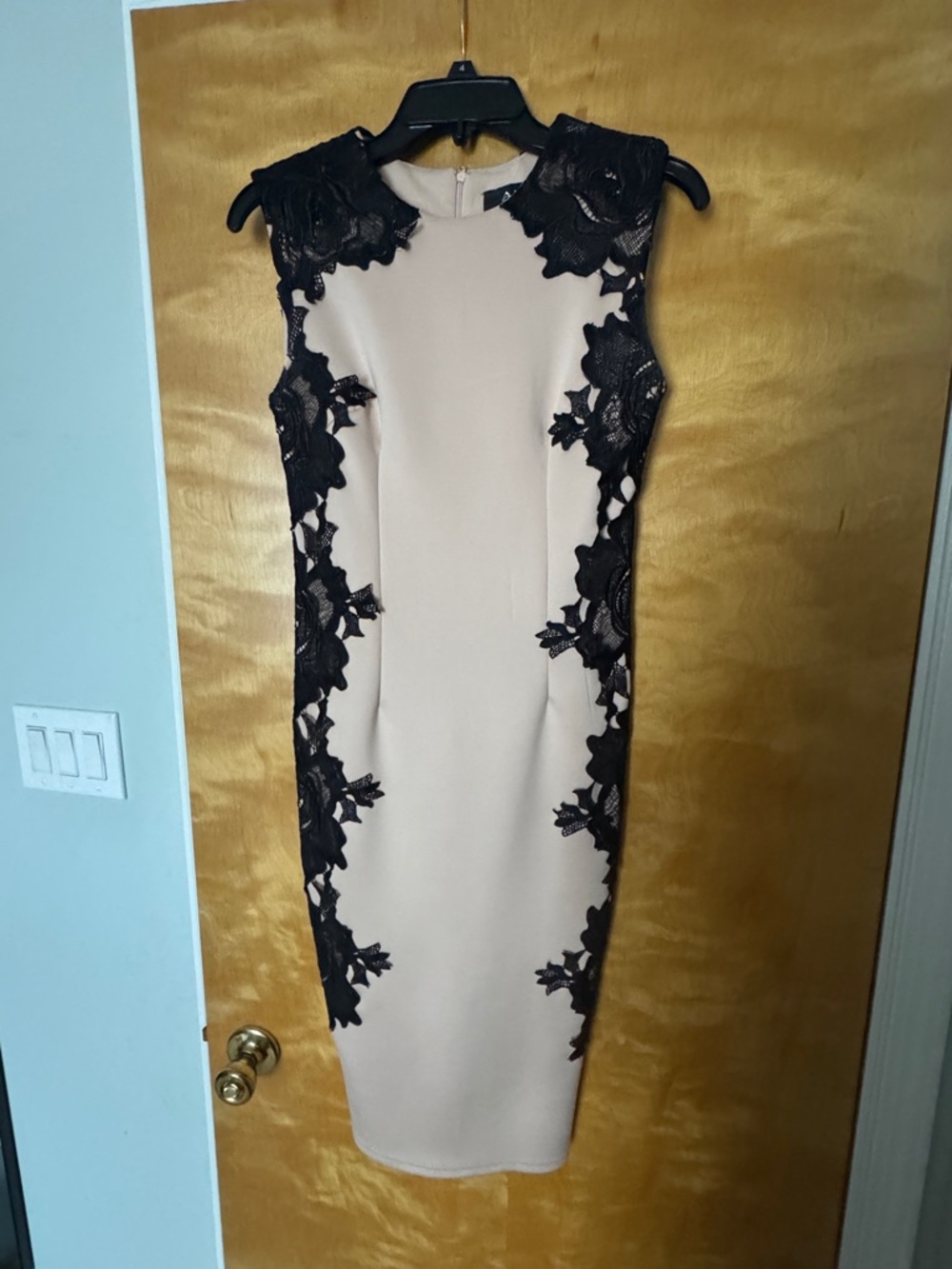 AX Paris Nude Midi Dress with Black Lace Appliqué